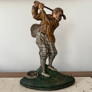 Antique Hubley Cast Iron Golfer Doorstop A Difficult Lie 238 Vintage Academia